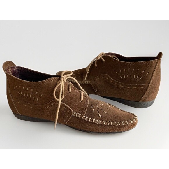 VTG Minnetonka Moccasin Brown Suede Bootie Stitching Accent Driving Comfort Sz 7 - Picture 7 of 11
